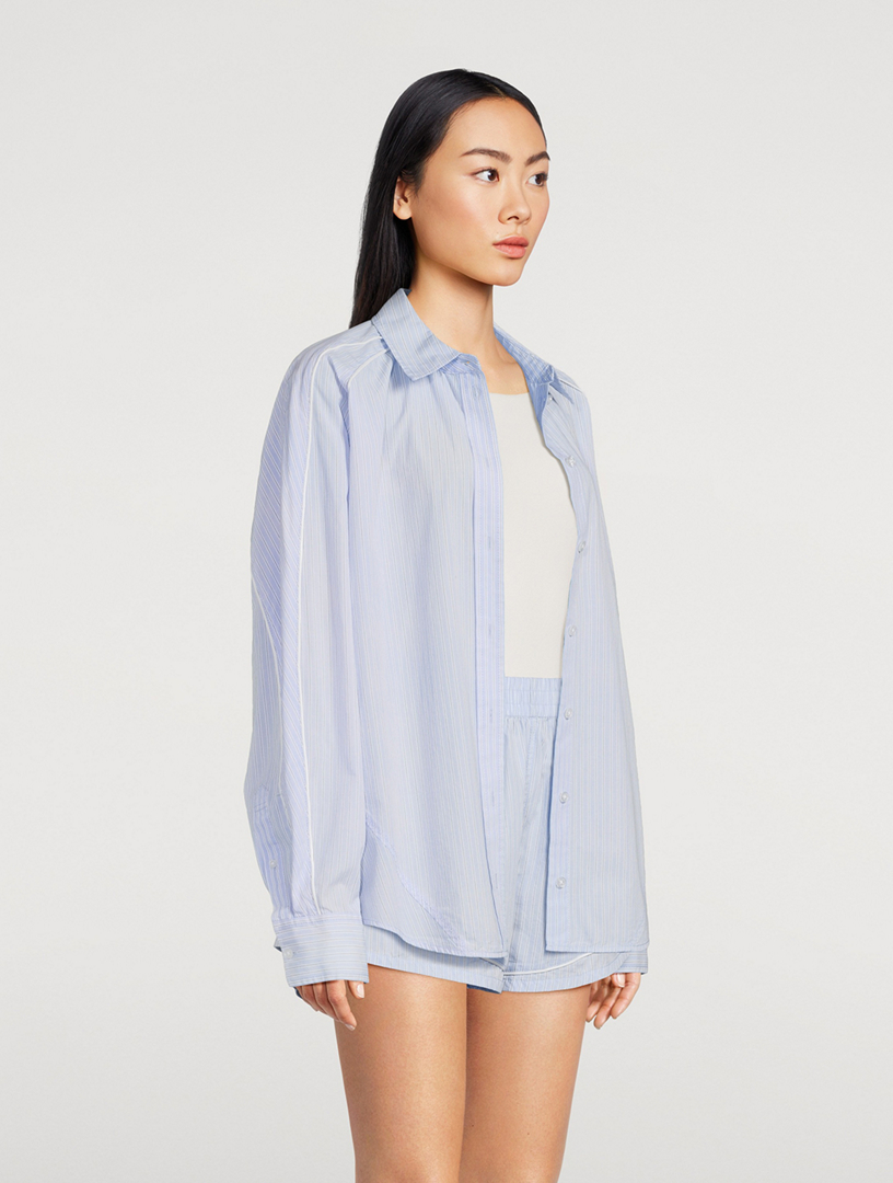 Oversized Cotton Shirt Stripe Print