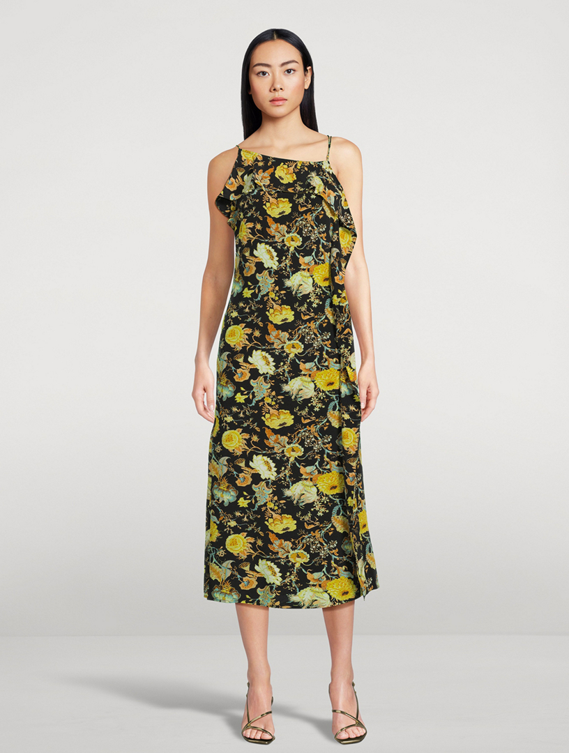 Isla Asymmetric Midi Dress Floral Print