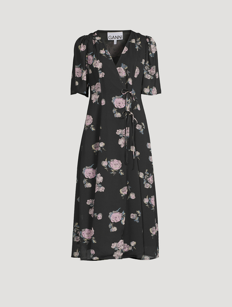 GANNI Crepe Wrap Dress In Floral Print Holt Renfrew