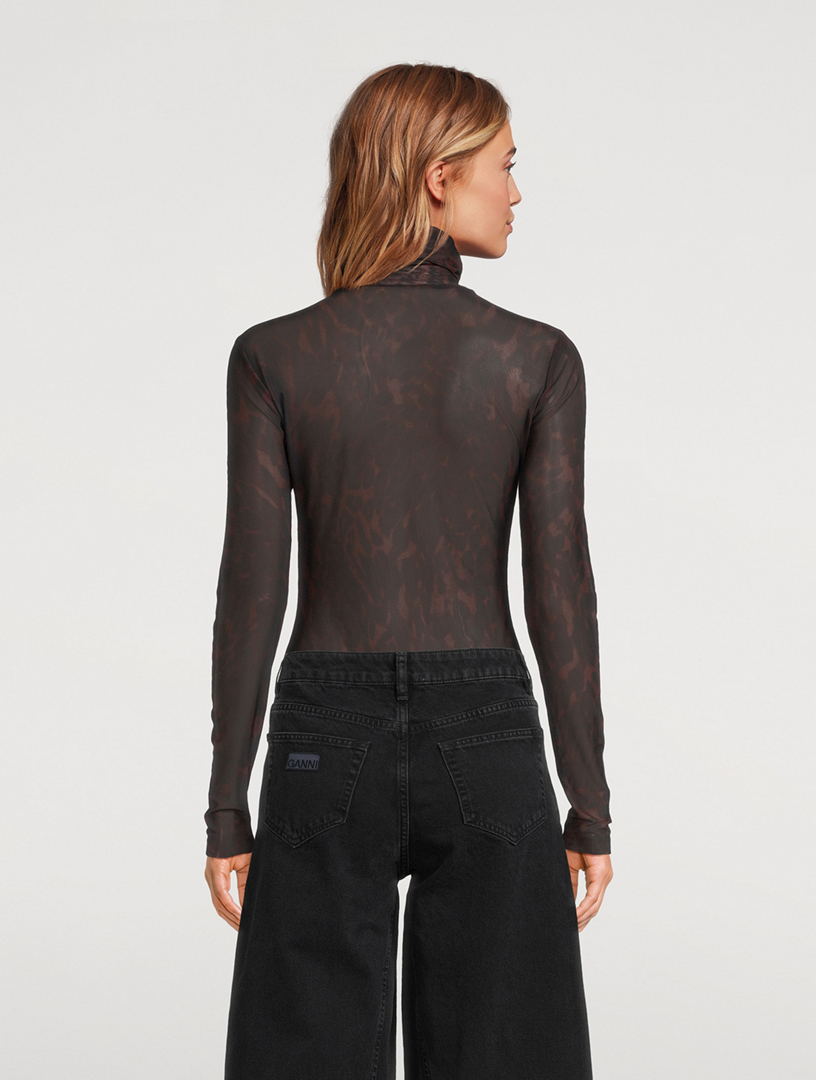 Mesh Turtleneck Animal Print