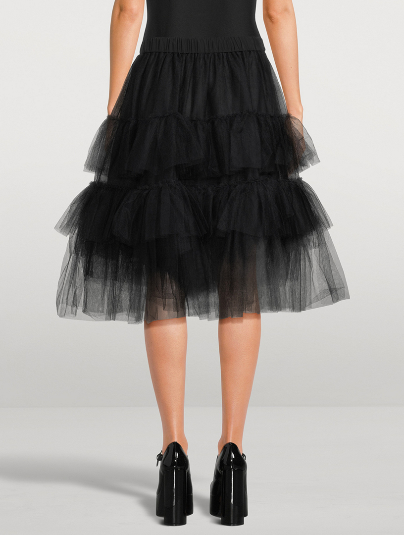 Ruffled Tulle Midi Skirt