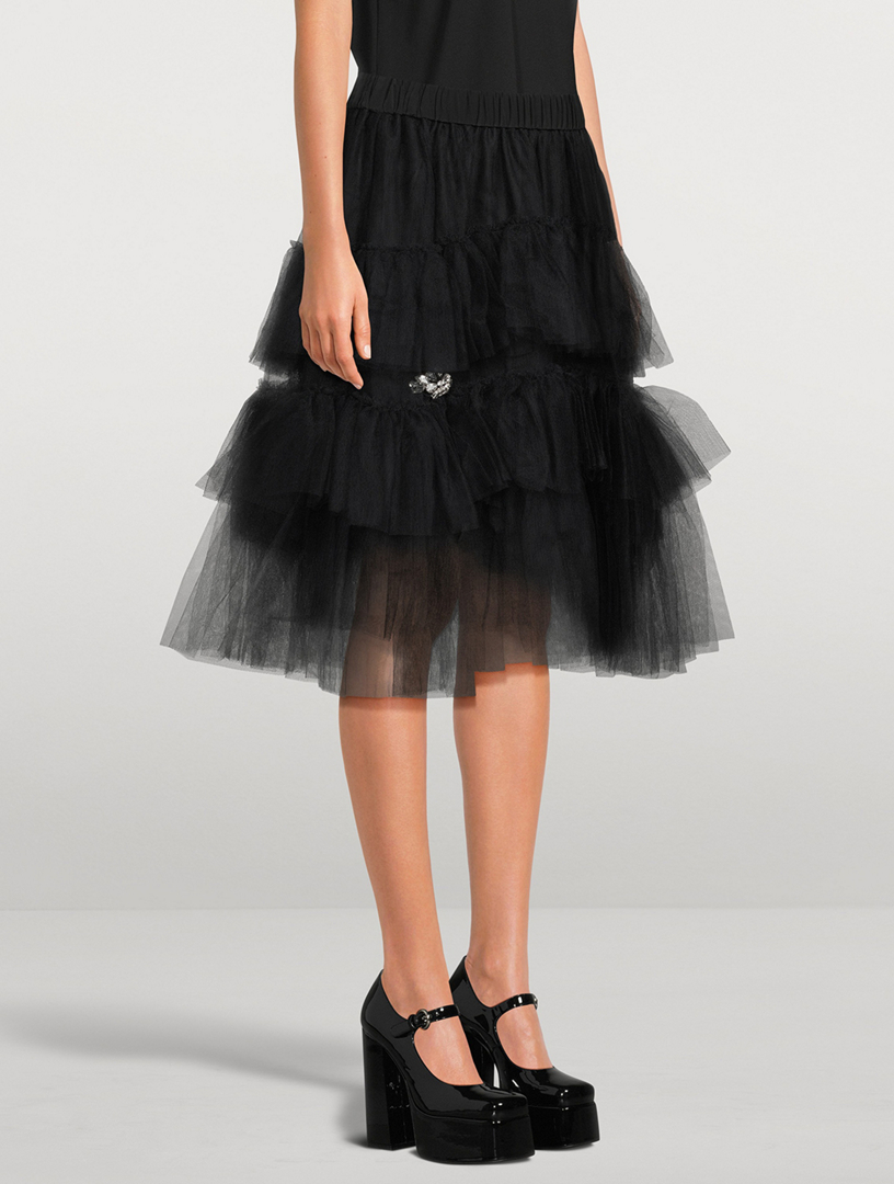 Ruffled Tulle Midi Skirt