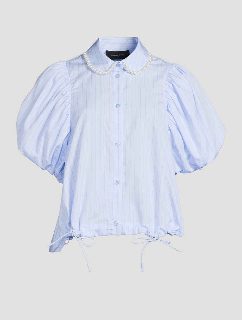 Puff-Sleeve Shirt Stripe Print