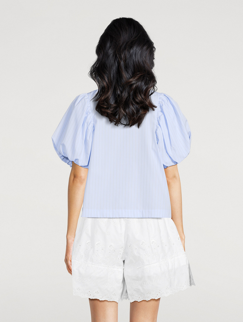 Puff-Sleeve Shirt Stripe Print