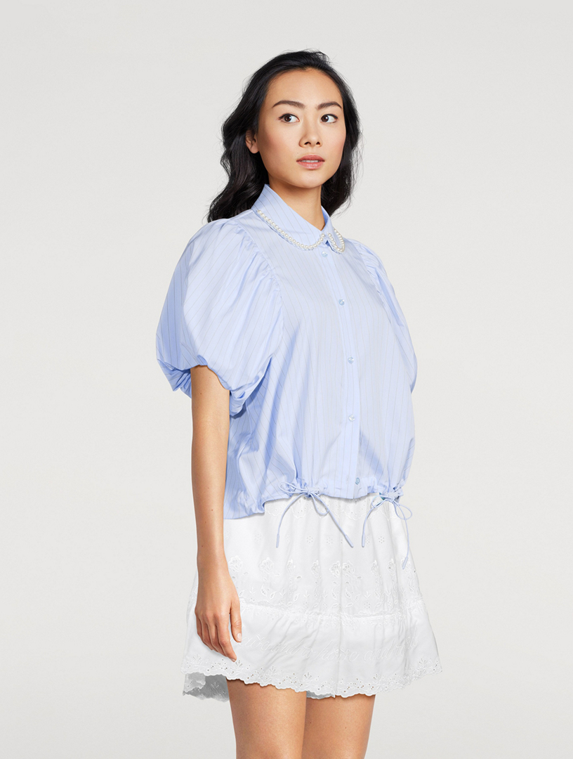 Puff-Sleeve Shirt Stripe Print