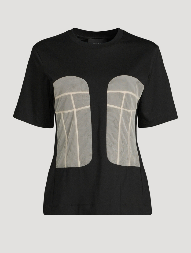 Jersey T-Shirt With Tulle Inserts