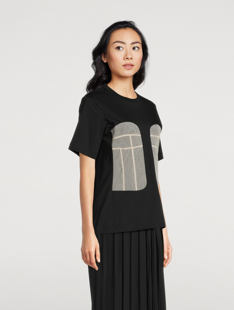 Jersey T-Shirt With Tulle Inserts