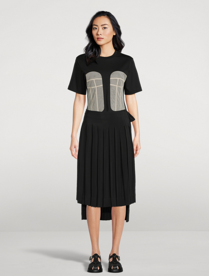 Jersey T-Shirt With Tulle Inserts