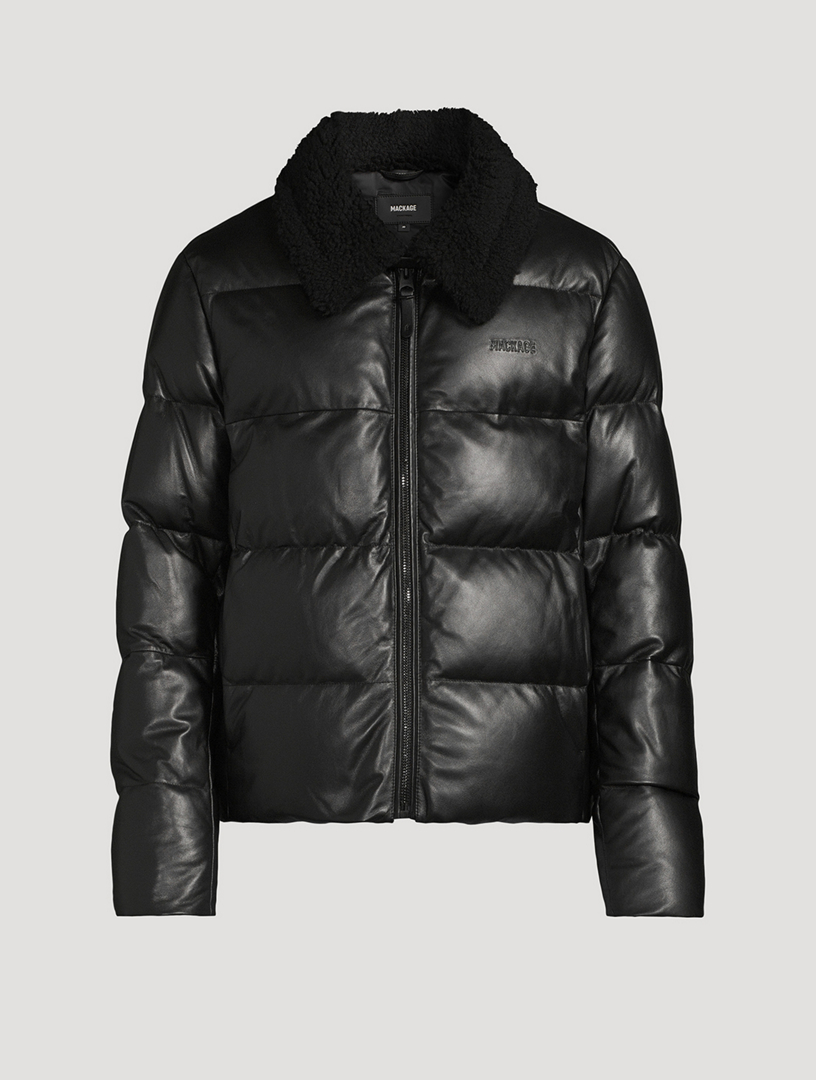 Kyrie Leather Down Jacket With Shearling Collar