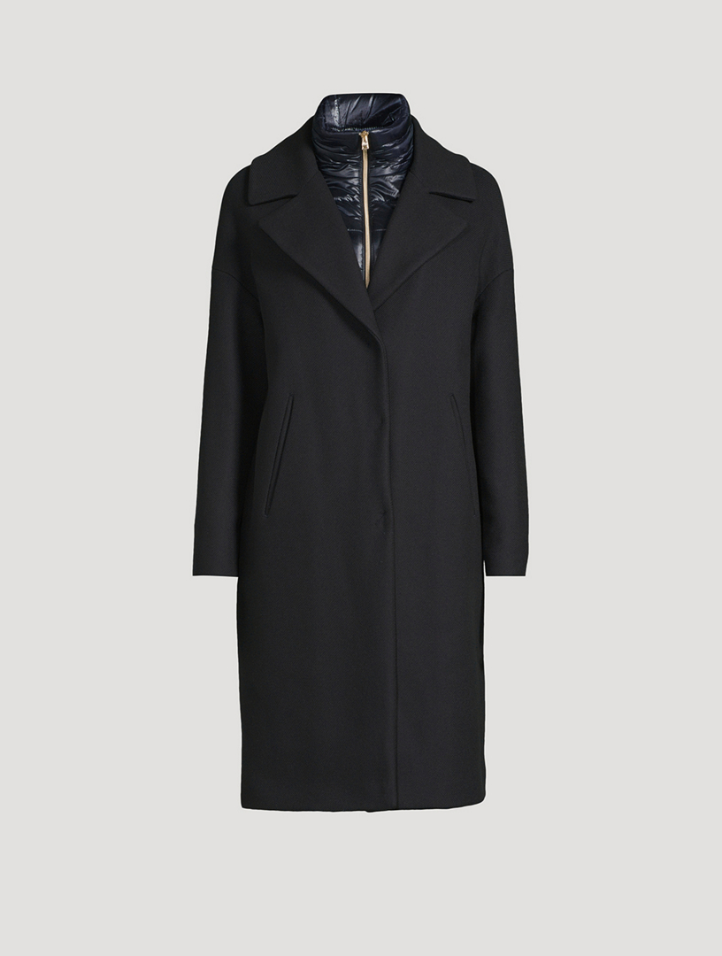 Layered Stretch Wool And Nylon Coat