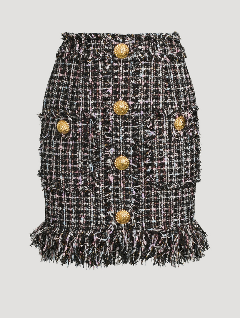 Fringed Tweed Mini Skirt