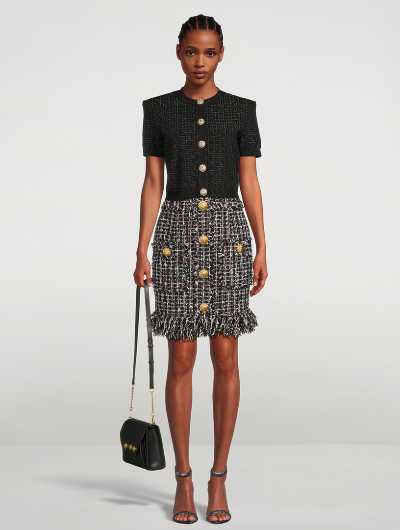 Fringed Tweed Mini Skirt