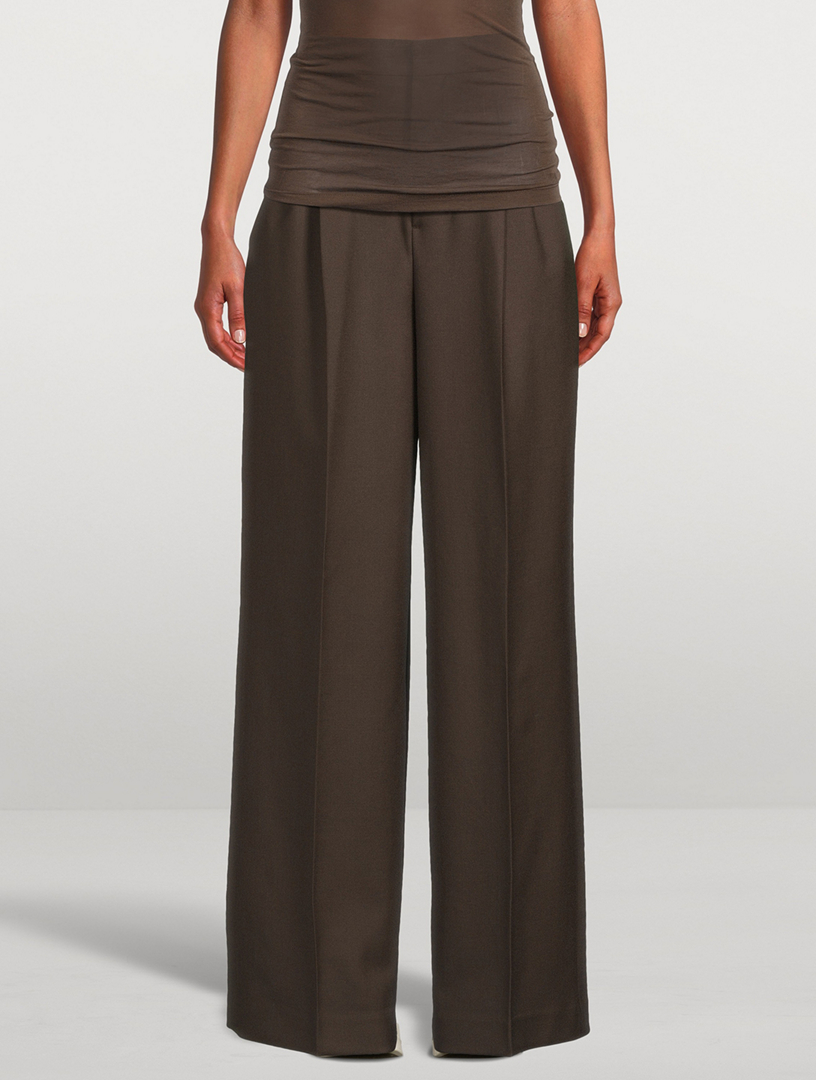 Wool Gabardine Wide-Leg Trousers