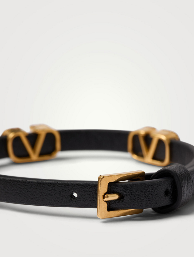 Crystal VLogo Leather Bracelet