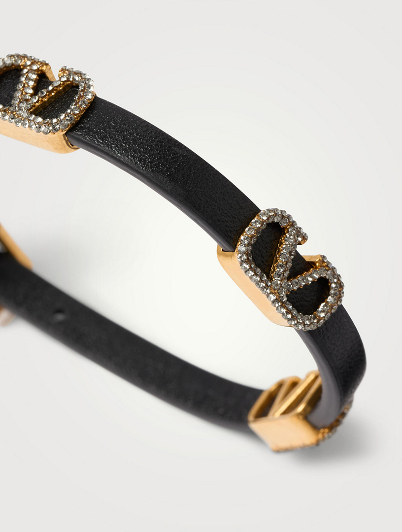 Crystal VLogo Leather Bracelet