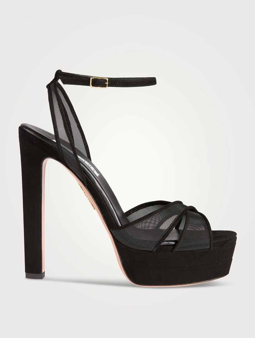 AQUAZZURA Divine Suede And Mesh Platform Sandals Holt Renfrew