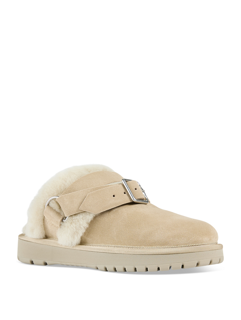 Chubby Shearling-Trimmed Suede Mules