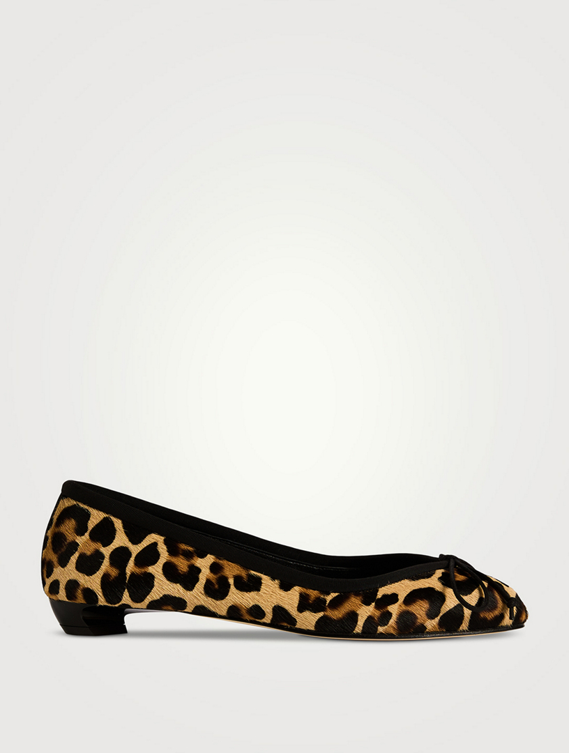 Armadillo Calf Hair Ballet Flats Leopard Print