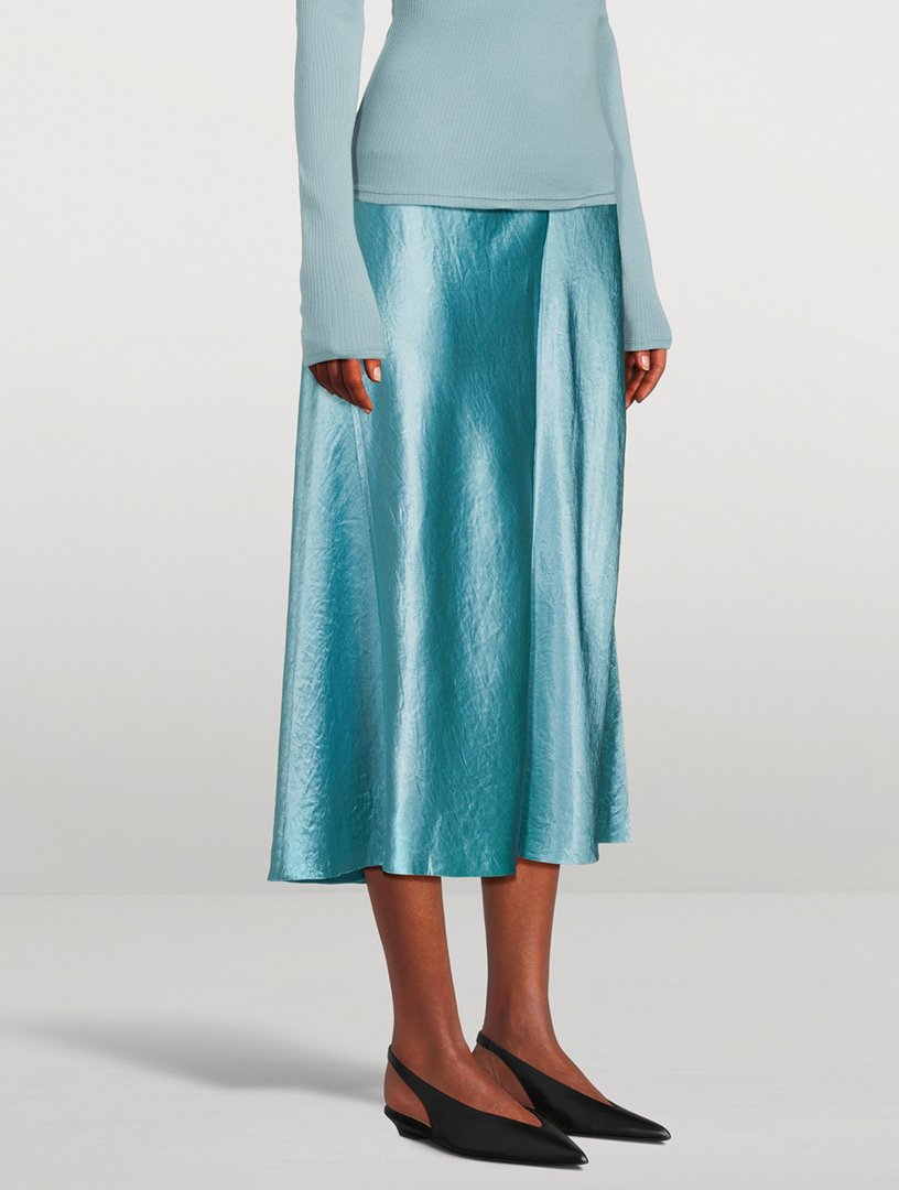 Raw-Edge Paneled Midi Slip Skirt