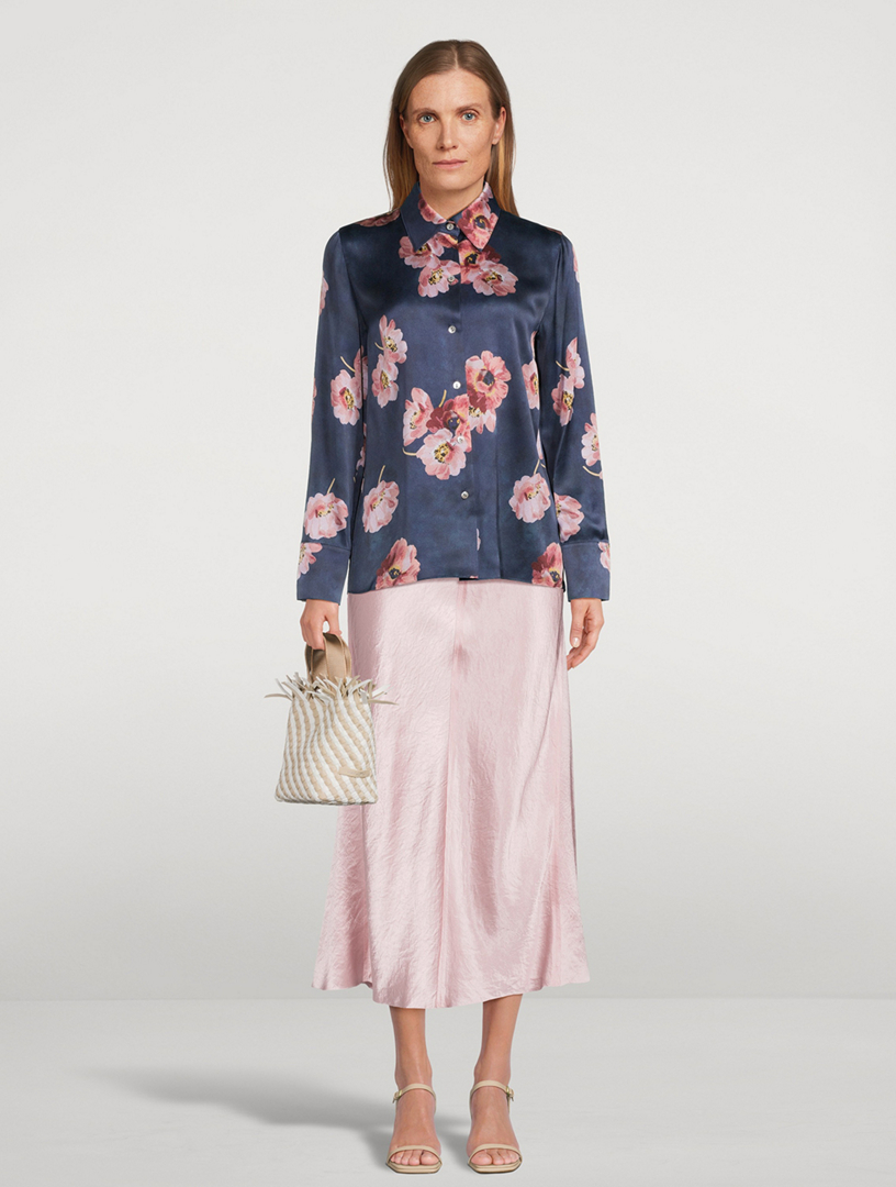 Silk Shirt Painted Poppy Print