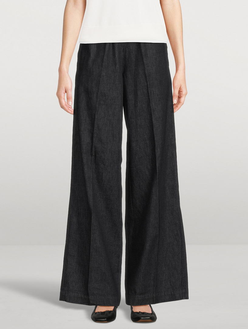 Cotton Twill Wide-Leg Trousers