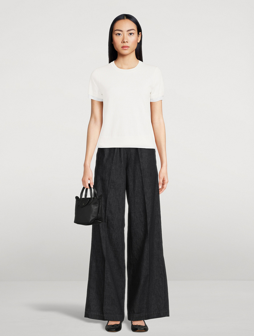 Cotton Twill Wide-Leg Trousers