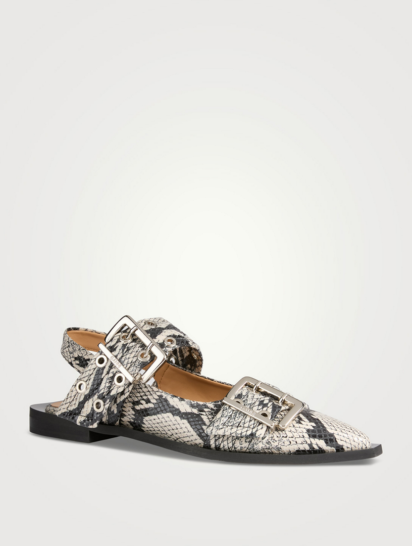 Snakeskin-Embossed Slingback Ballet Flats
