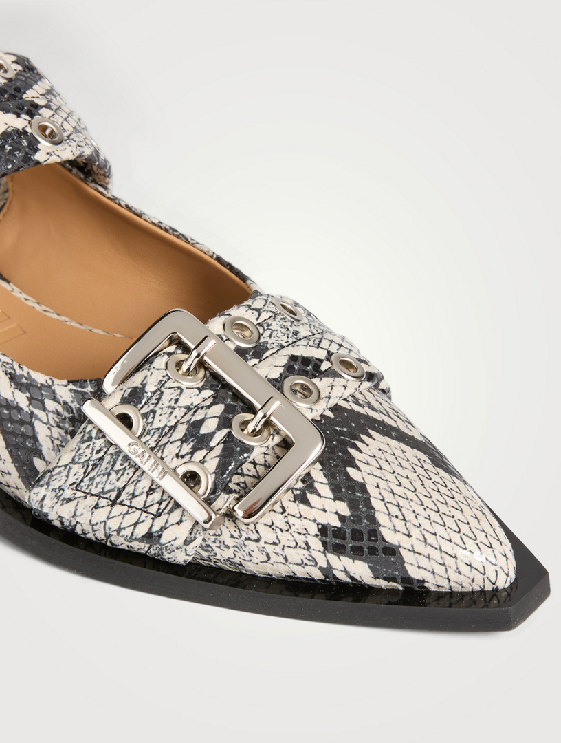 Snakeskin-Embossed Slingback Ballet Flats