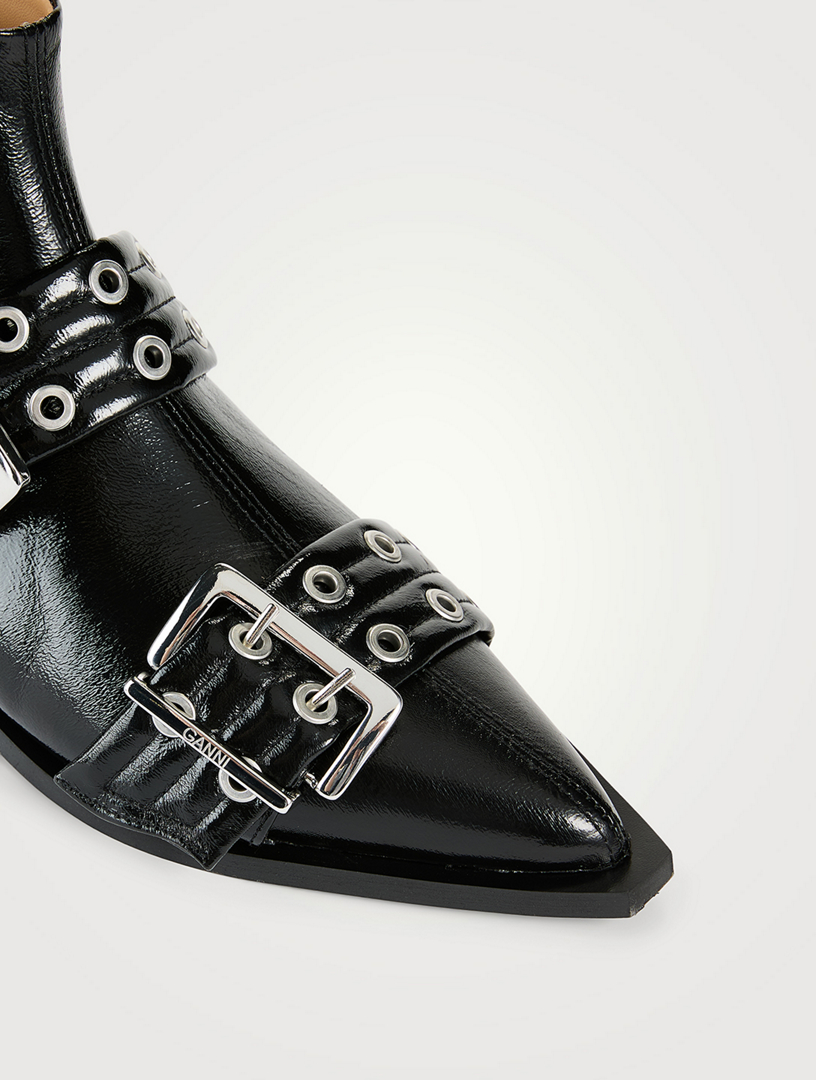 GANNI Buckle Patent Ankle Boots Holt Renfrew