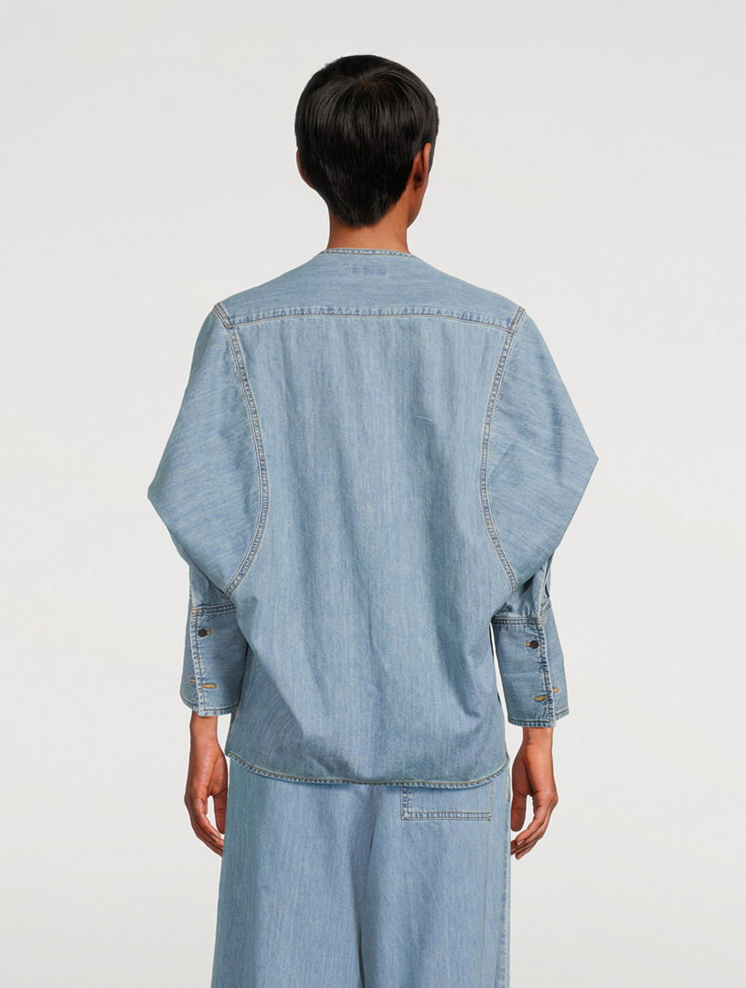 Collarless Denim Shirt