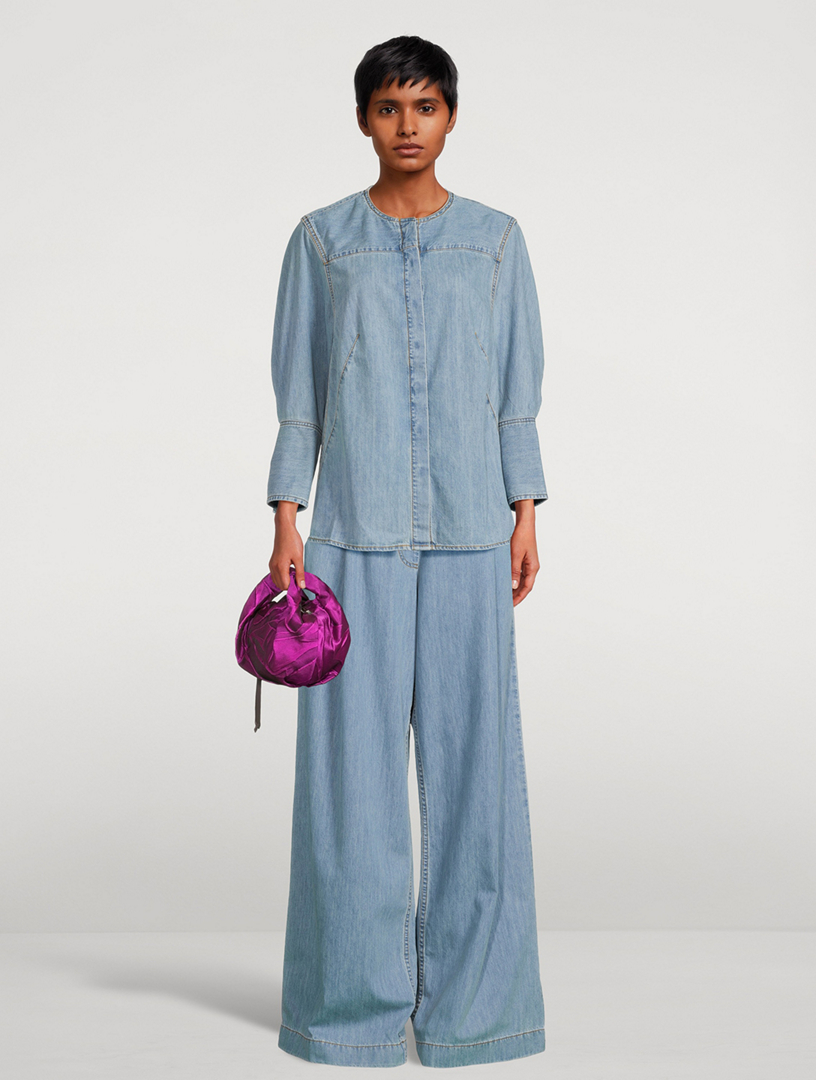 Collarless Denim Shirt