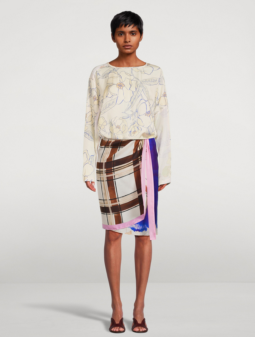 Knee-Length Wrap Scarf Skirt With Knotted Closure