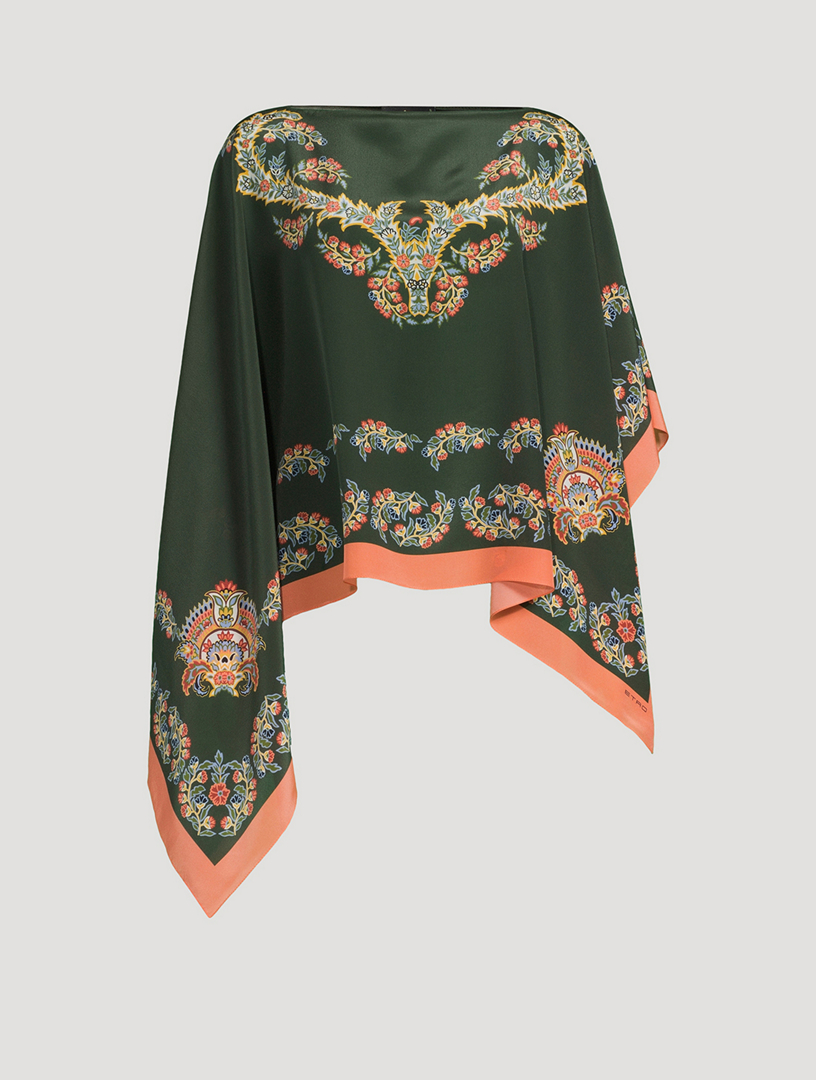 Printed Silk Poncho