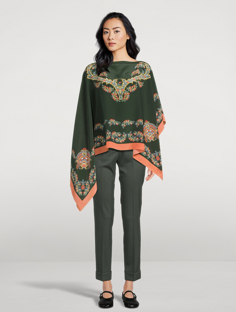 Printed Silk Poncho