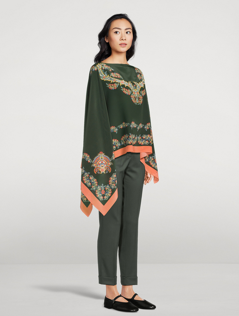 Printed Silk Poncho