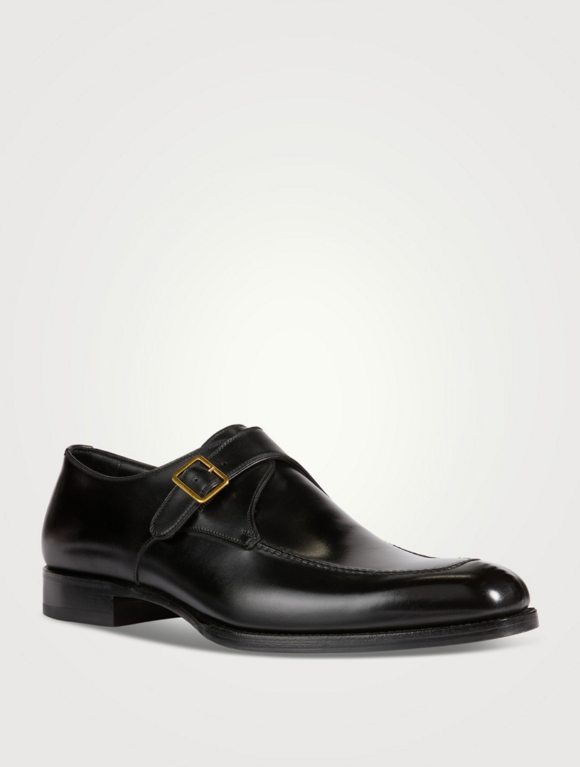 Burnished Leather Monk Strap Shoes