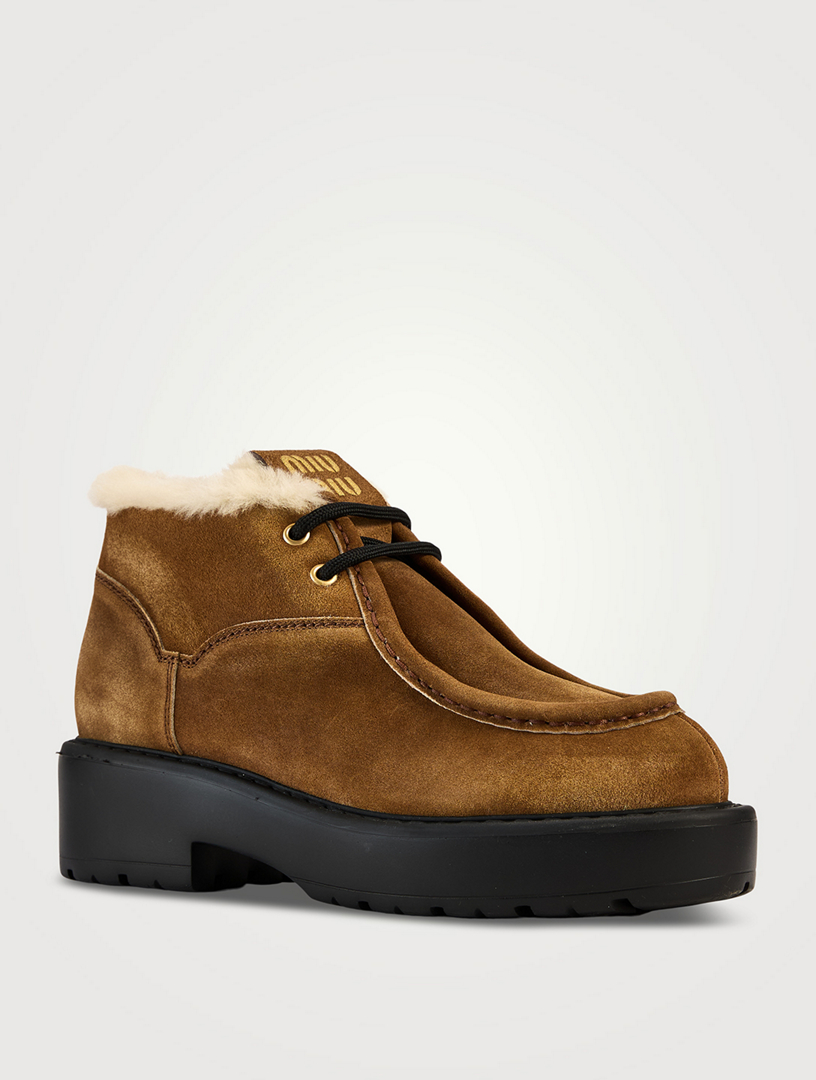 Shearling-Trimmed Suede Boots