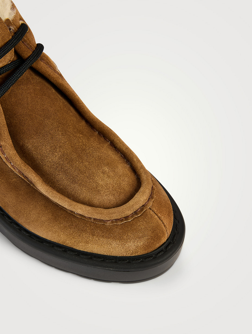 Shearling-Trimmed Suede Boots