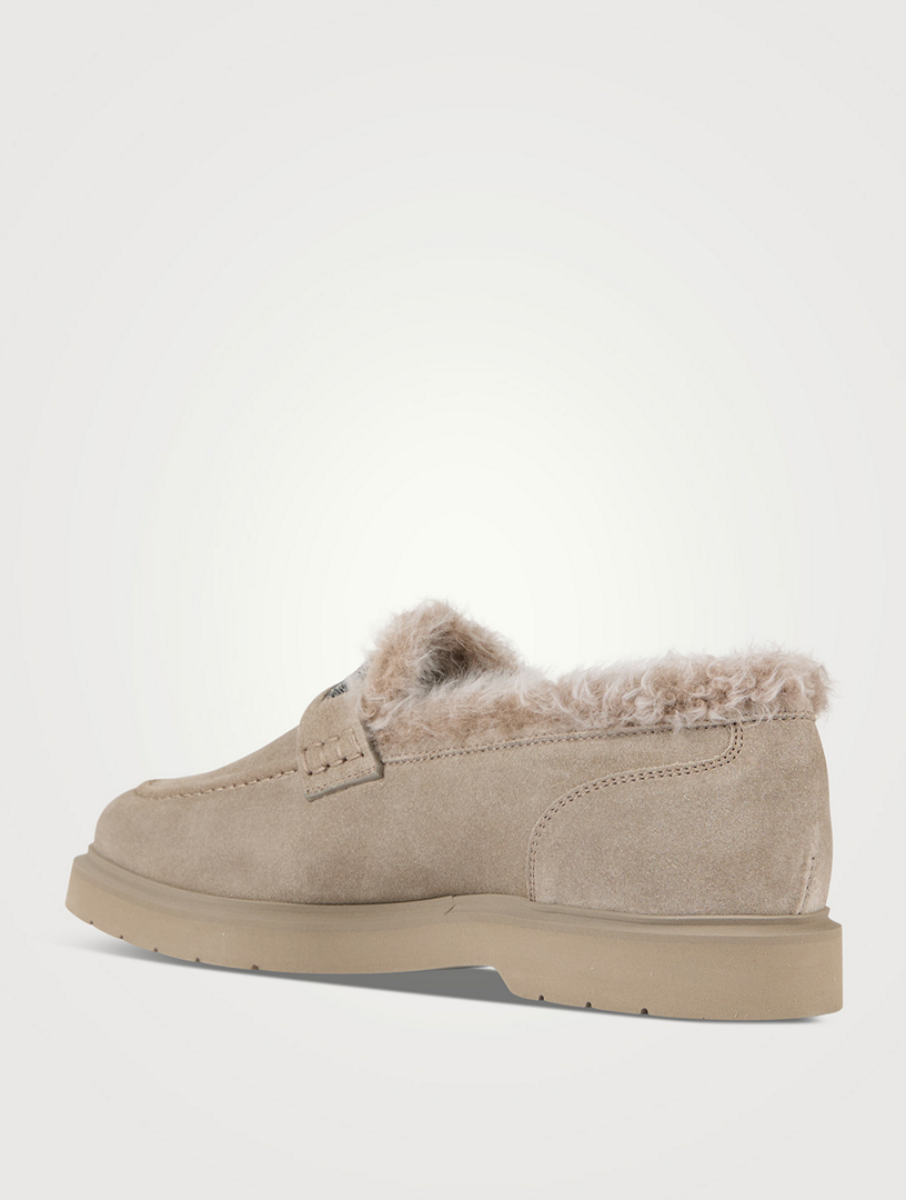 Shearling-Lined Suede Penny Loafers