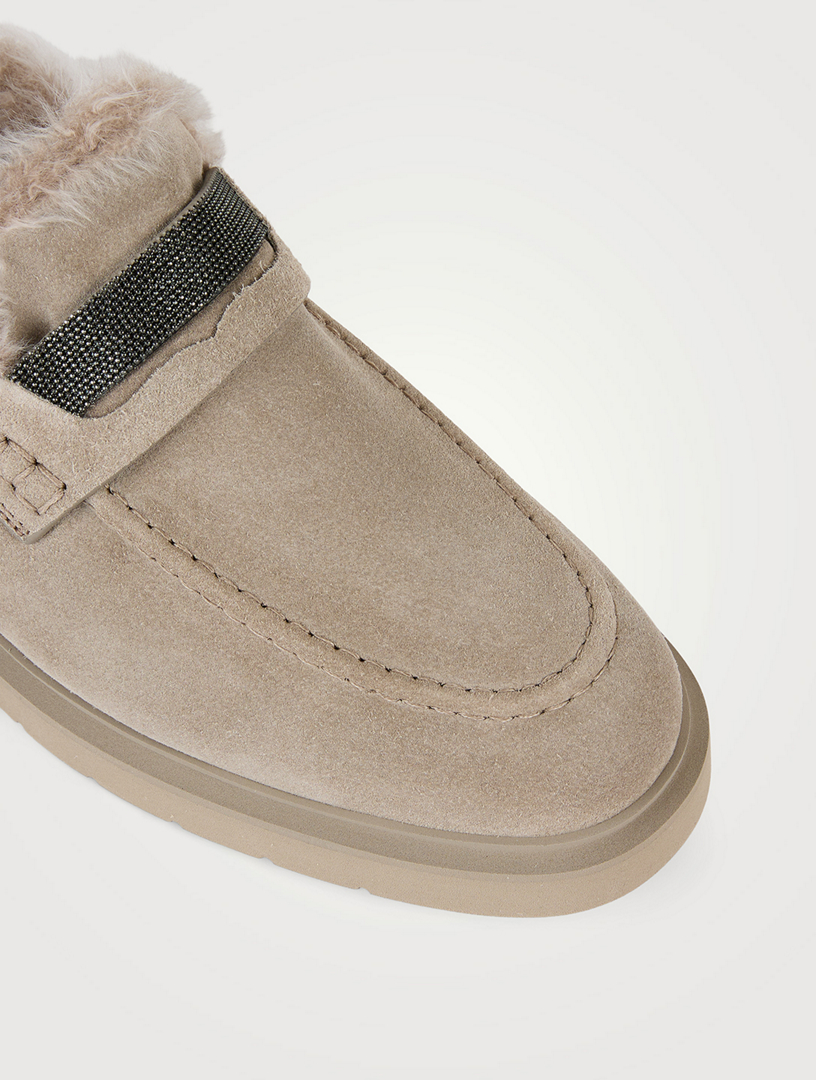 Shearling-Lined Suede Penny Loafers