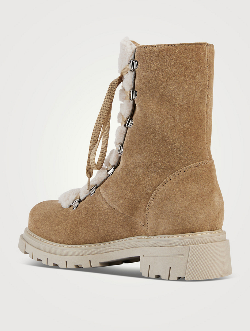 Diego Shearling-Trimmed Suede Combat Boots