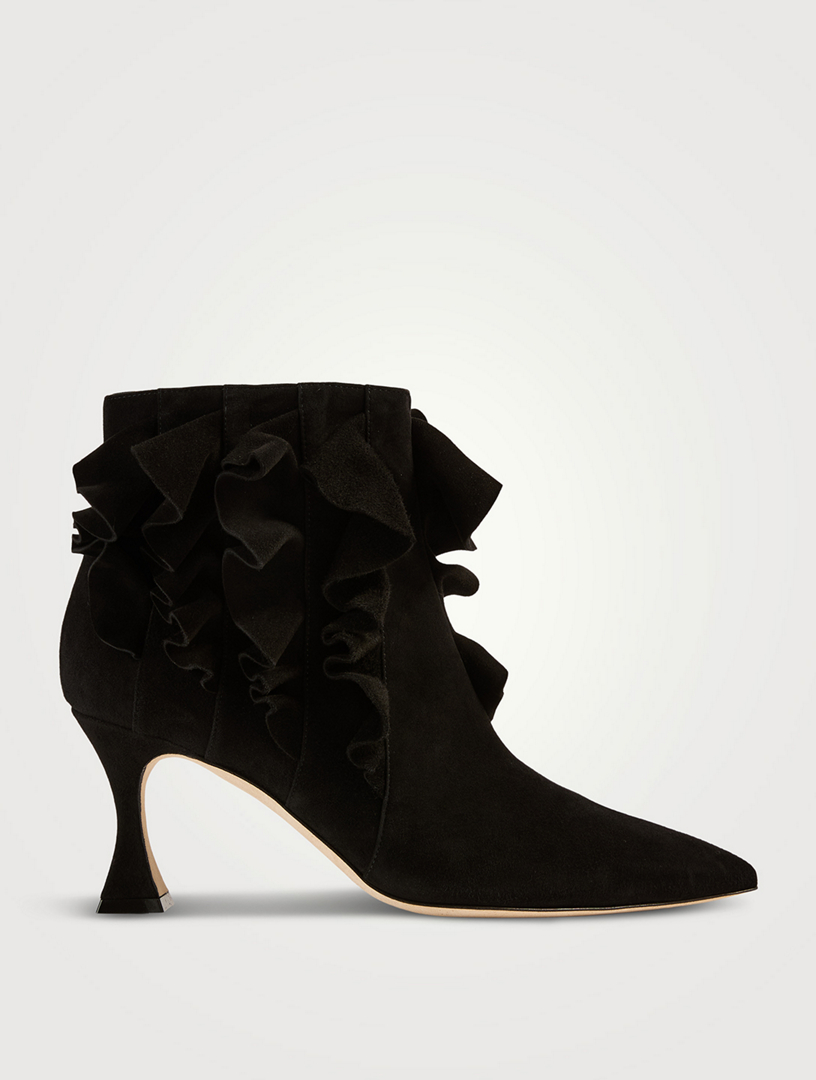 Pompa Ruffled Suede Ankle Boots