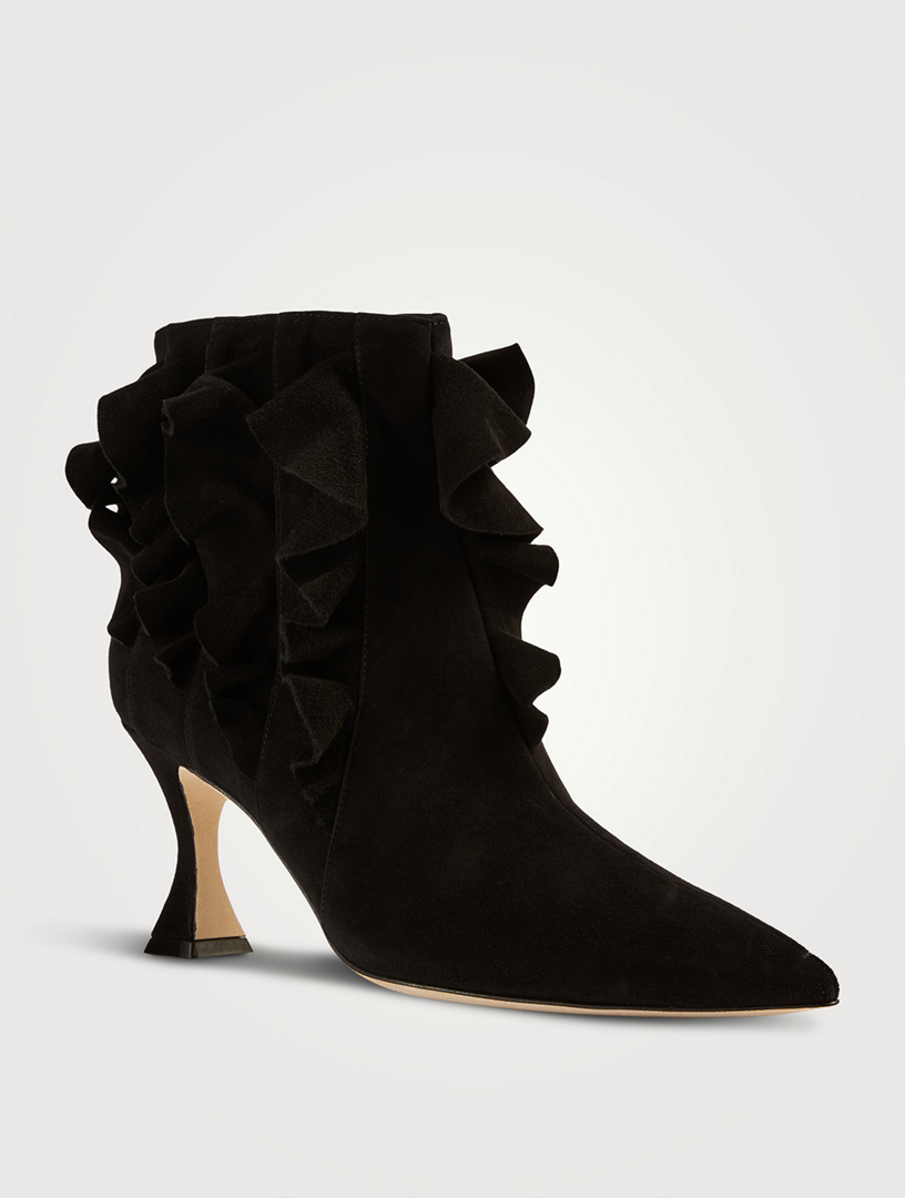 Black ruffle ankle boots best sale