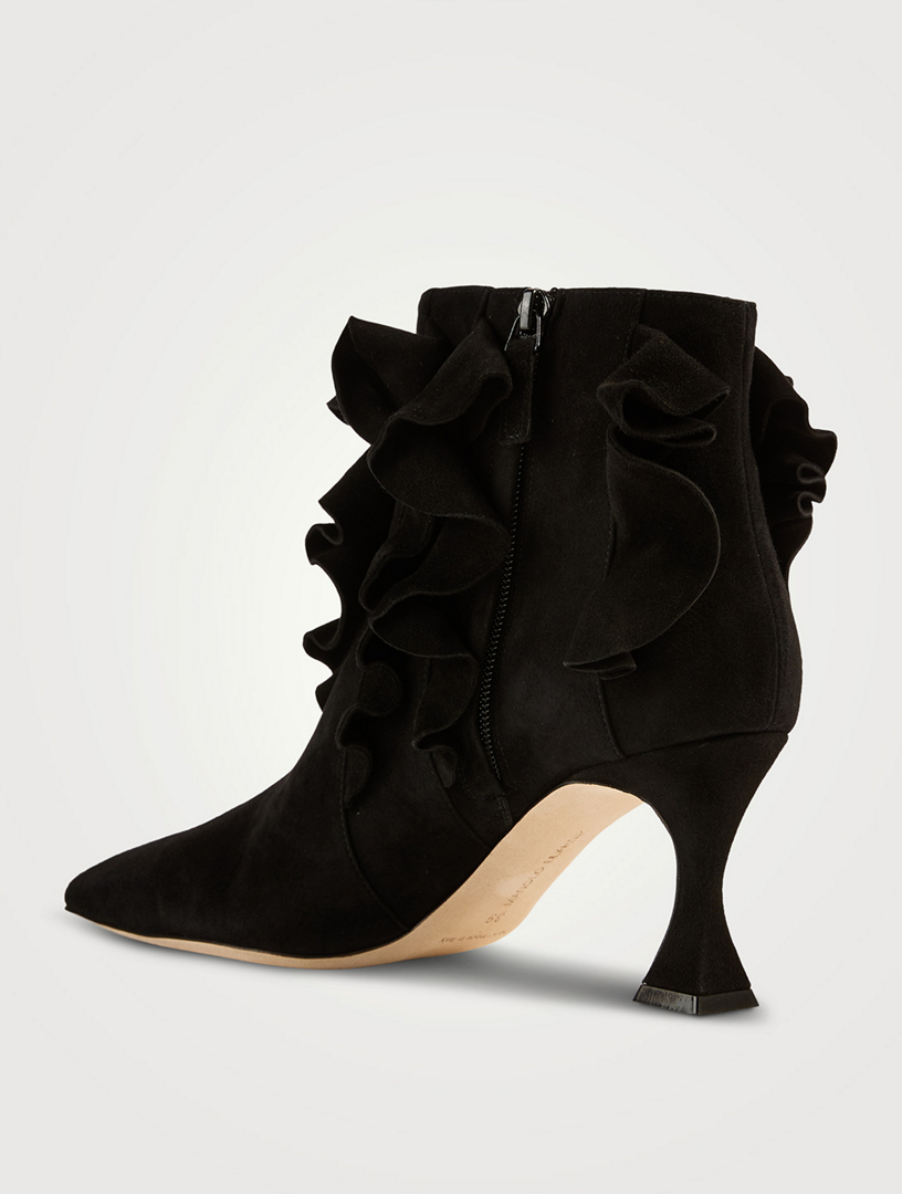Pompa Ruffled Suede Ankle Boots