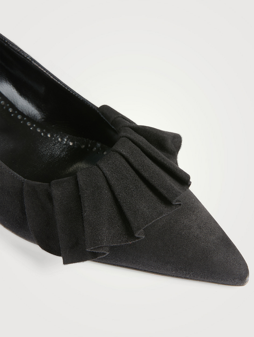 Espan Ruffled Suede Pumps