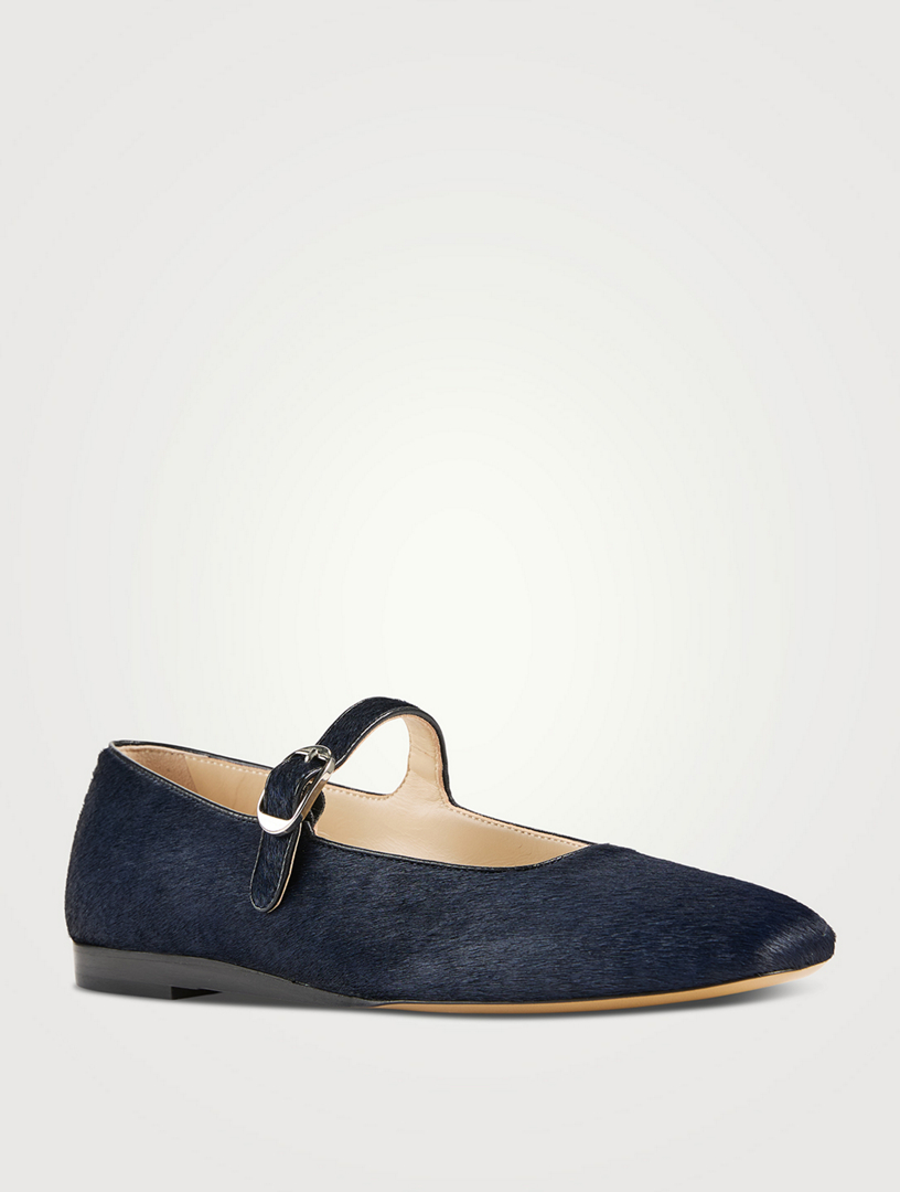 Calf Hair Mary Jane Ballet Flats
