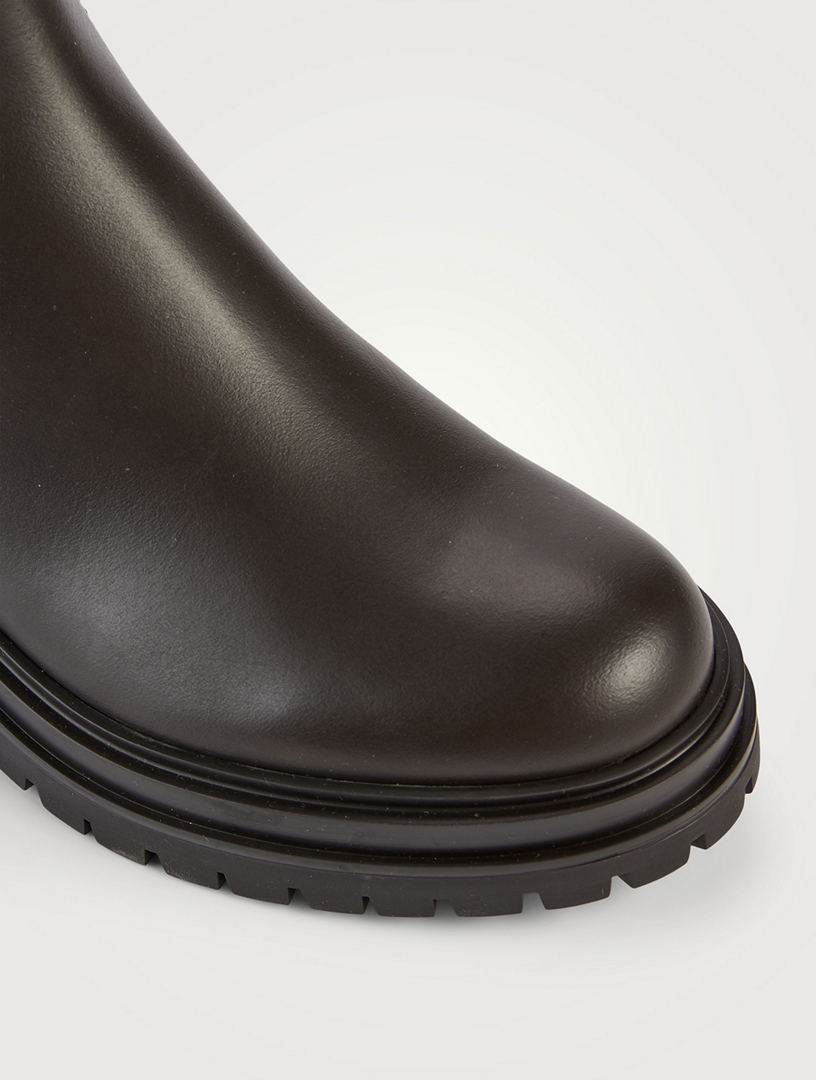 Tenney Rib-Knit Leather Ankle Boots