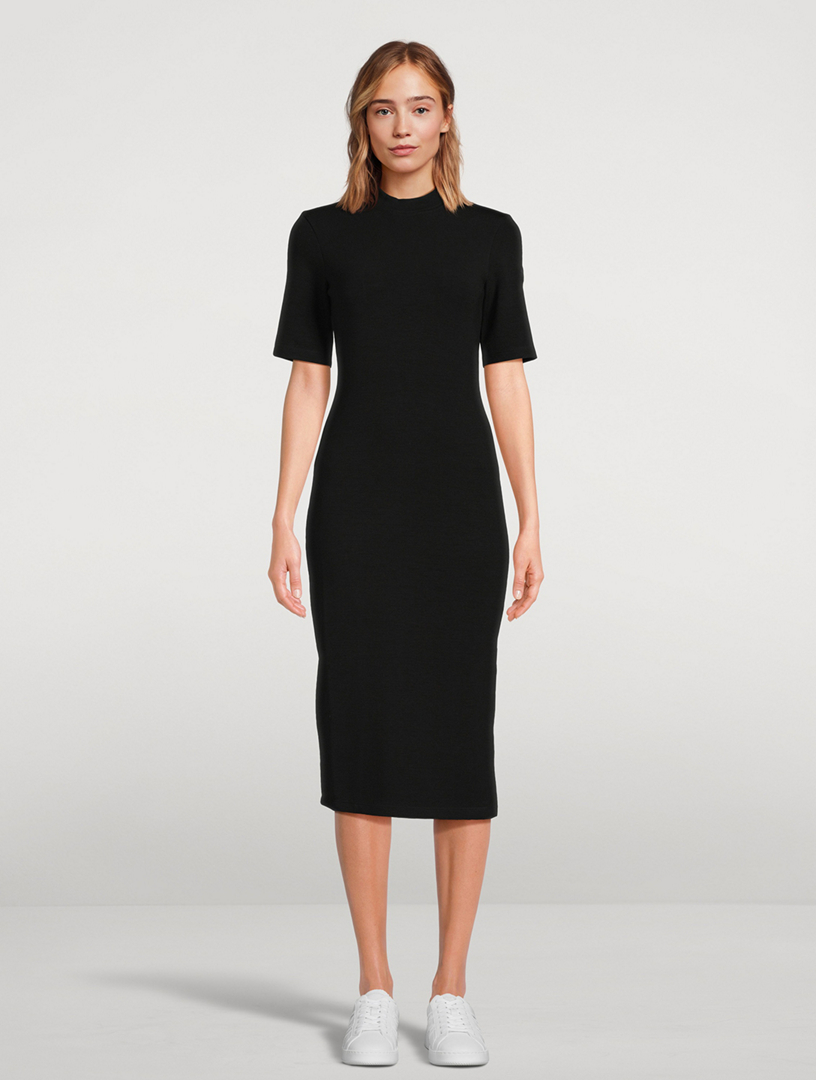 Black short sleeve midi dress sale