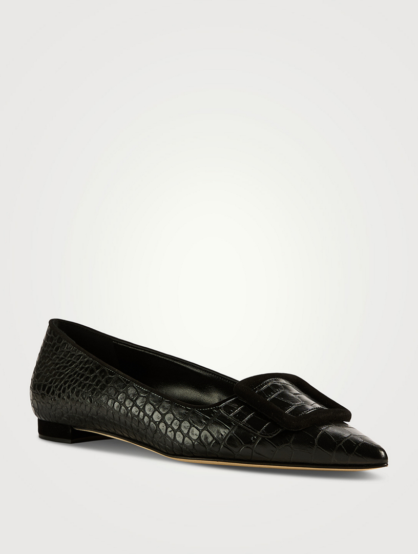 Maysalepumpflat Croc-Embossed Leather Ballet Flats