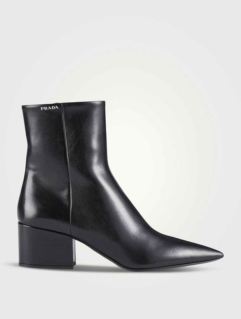 Prada women's black leather ankle boots online